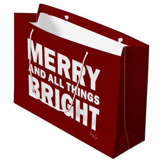 Dark Red Gift Bag | Merry & All Things Bright Groot Cadeauzakje (Voorkant Gekanteld)