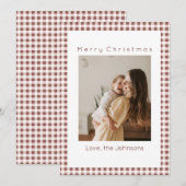 Dark Red Gingham Plaid Custom Photo Christmas Feestdagenkaart (Voorkant / Achterkant)