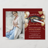 Dark Red Gold Afstuderen Pet GraduPartij Foto Kaart (Voorkant / Achterkant)