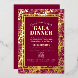 Dark red gold botanical pattern gala dinner event folie uitnodiging