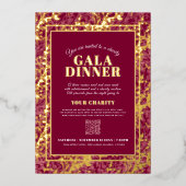 Dark red gold botanical pattern gala dinner event folie uitnodiging (Voorkant)