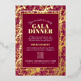Dark red gold botanical pattern gala dinner event folie uitnodiging