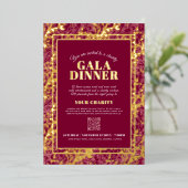 Dark red gold botanical pattern gala dinner event folie uitnodiging (Staand Voorkant)