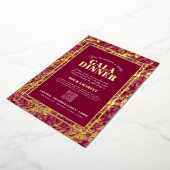 Dark red gold botanical pattern gala dinner event folie uitnodiging (Gedraaid)