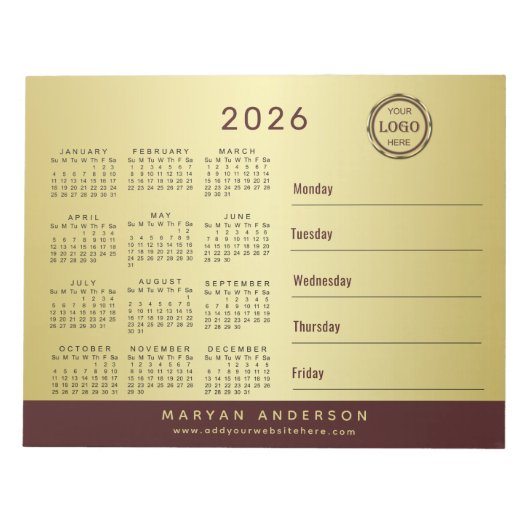Dark-red gold design,Logo or Photo calendar, Notitieblok (Voorkant)