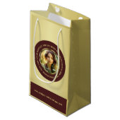 Dark-red gold design,Logo or Photo in gold circle, Klein Cadeauzakje (Voorkant Gekanteld)