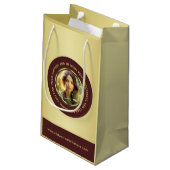 Dark-red gold design,Logo or Photo in gold circle, Klein Cadeauzakje (Achterkant Gekanteld)