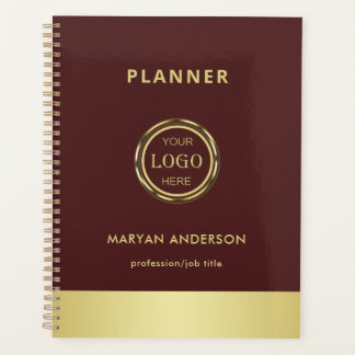Dark-red gold design,Logo or Photo in gold circle, Planner