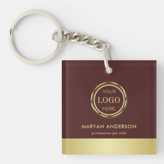 Dark-red gold design,Logo or Photo in gold circle, Sleutelhanger