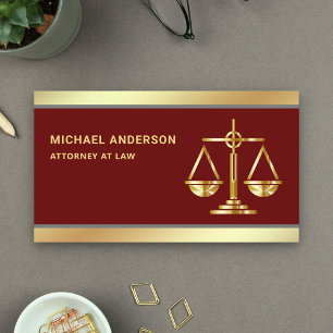 Dark Red Gold Justice Scale Lawyer Attorney Visitekaartje