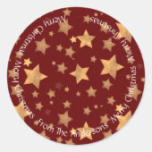 Dark Red Gold Star Unique Vrolijk Kerstfeest Ronde Sticker (Voorkant)