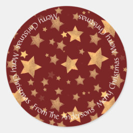 Dark Red Gold Star Unique Vrolijk Kerstfeest Ronde Sticker