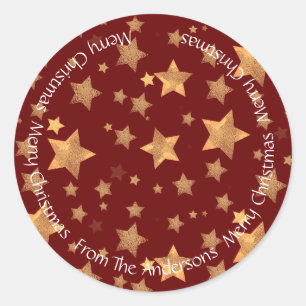 Dark Red Gold Star Unique Vrolijk Kerstfeest Ronde Sticker