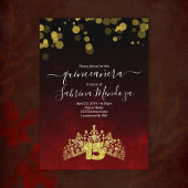 Dark Red, Gold Tiara Quinceanera Uitnodiging