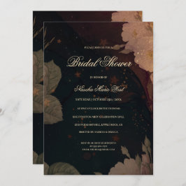 Dark Red Gothic Boho Floral Bridal Shower Kaart