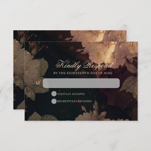 Dark Red Gothic Boho Floral Wedding RSVP Kaartje (Voorkant / Achterkant)