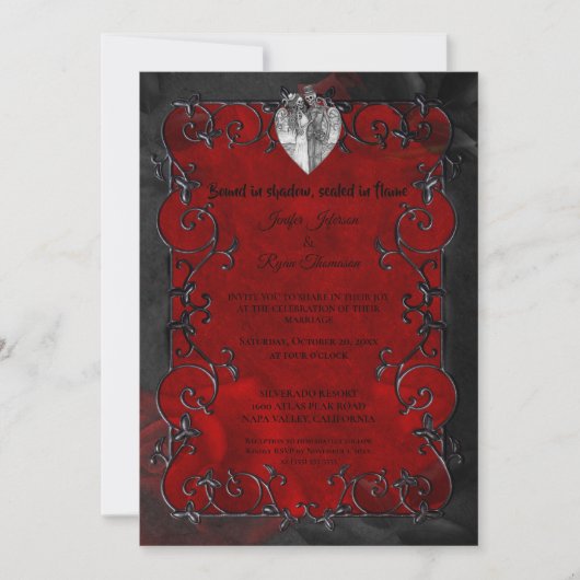 Dark red Gothic Halloween wedding Invitation Kaart (Voorkant)