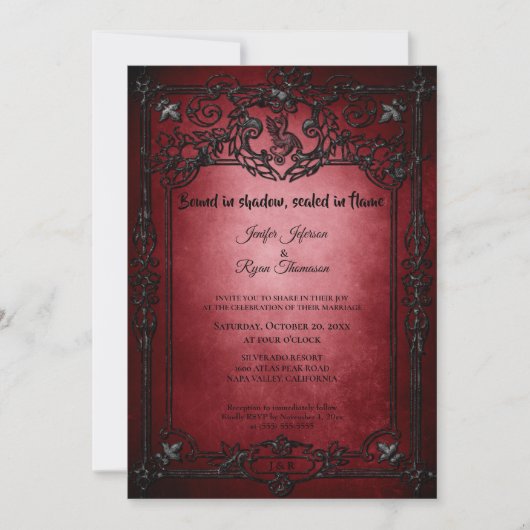 Dark Red Gothic Halloween wedding invitation Kaart (Voorkant)