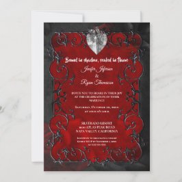 Dark red Gothic Halloween wedding Invitation Kaart