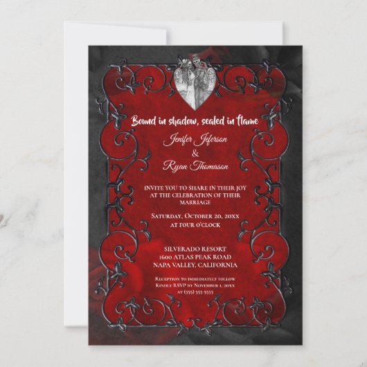 Dark red Gothic Halloween wedding Invitation Kaart (Voorkant)