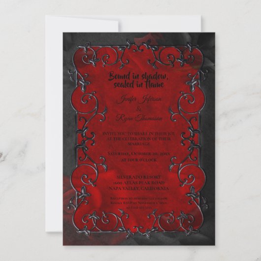 Dark red Gothic Halloween wedding Invitation Kaart (Voorkant)