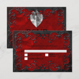 Dark red Gothic Halloween Wedding RSVP Card Kaartje