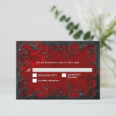 Dark red Gothic Halloween Wedding RSVP Card Kaartje (Staand voorkant)