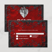 Dark red Gothic Halloween Wedding RSVP Card Kaartje (Voorkant / Achterkant)