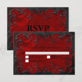 Dark red Gothic Halloween Wedding RSVP Card Kaartje