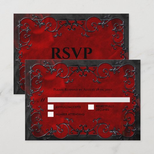 Dark red Gothic Halloween Wedding RSVP Card Kaartje (Voorkant / Achterkant)