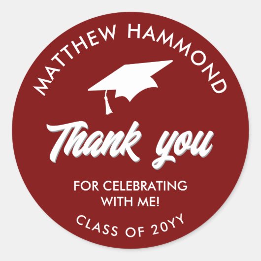 Dark Red Graduating Class Thank You Grad Cap Ronde Sticker (Voorkant)