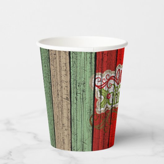 Dark Red Green Weathered Wooden Plantern Pattern Papieren Bekers (Rechts)