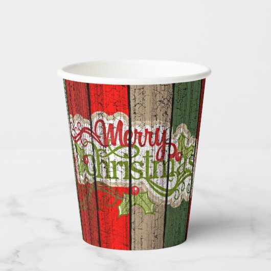 Dark Red Green Weathered Wooden Plantern Pattern Papieren Bekers (Voorkant)