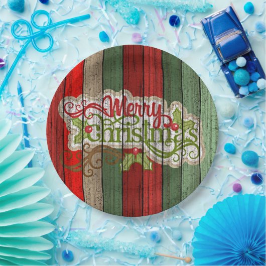 Dark Red Green Weathered Wooden Plantern Pattern Papieren Bordje (Feest)