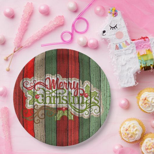 Dark Red Green Weathered Wooden Plantern Pattern Papieren Bordje (Feest)