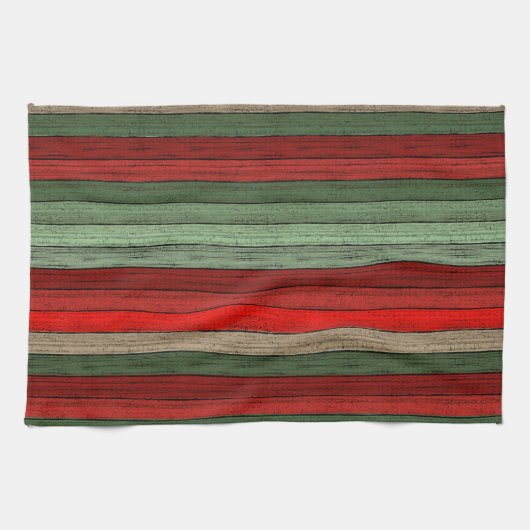 Dark Red Green Weathered Wooden Plantern Pattern Theedoek (Horizontaal)