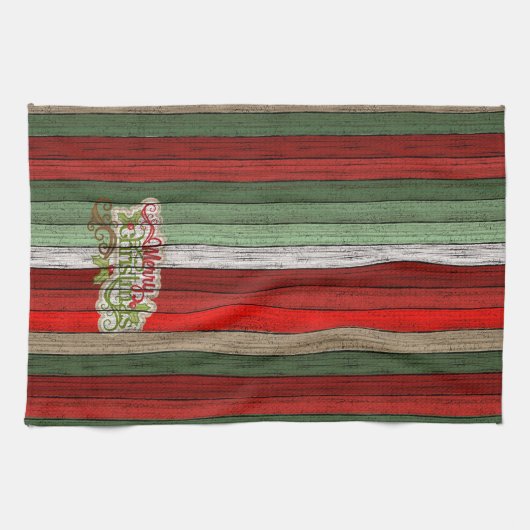 Dark Red Green Weathered Wooden Plantern Pattern Theedoek (Horizontaal)