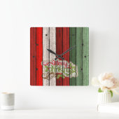 Dark Red Green Weathered Wooden Plantern Pattern Vierkante Klok (Huis)