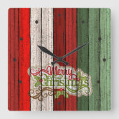Dark Red Green Weathered Wooden Plantern Pattern Vierkante Klok (Voorkant)