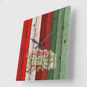 Dark Red Green Weathered Wooden Plantern Pattern Vierkante Klok (Hoek)