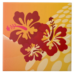 Dark Red Hibiscus Design Tegeltje