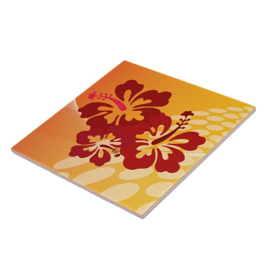 Dark Red Hibiscus Design Tegeltje (Zijkant)