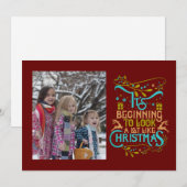 Dark Red Kerstwoord Art Foto Feestdagenkaart (Voorkant / Achterkant)