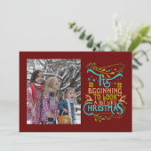 Dark Red Kerstwoord Art Foto Feestdagenkaart (Staand voorkant)