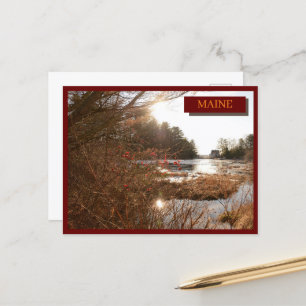 Dark Red Lake House Bossen Kittery Maine Natuur Briefkaart