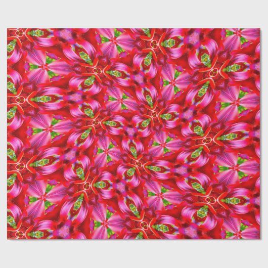 Dark Red Lily Pattern Cadeaupapier (Vlak)