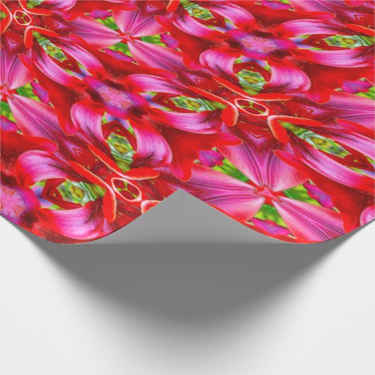 Dark Red Lily Pattern Cadeaupapier (Hoek)
