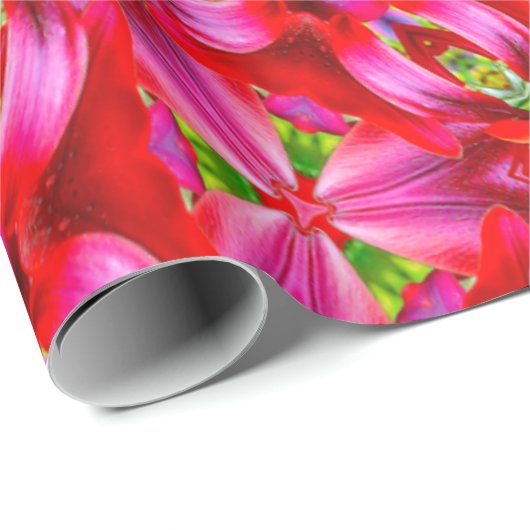 Dark Red Lily Pattern Cadeaupapier (Rol Hoek)