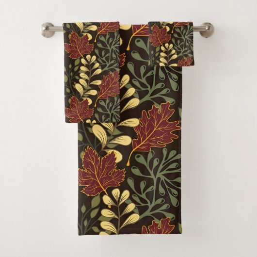 Dark red maple leaves floral pattern bad handdoek (Insitu)