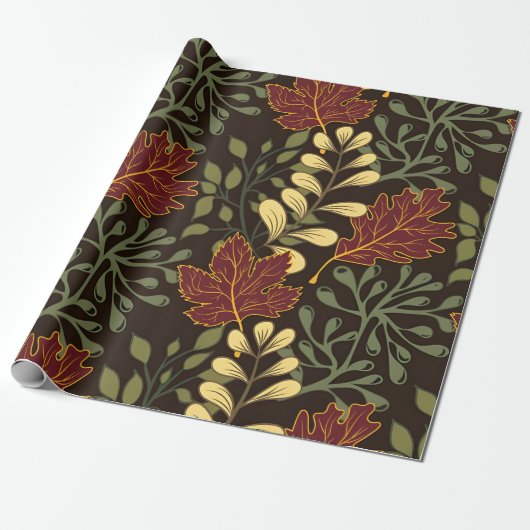Dark red maple leaves floral pattern cadeaupapier (Uitgerold)